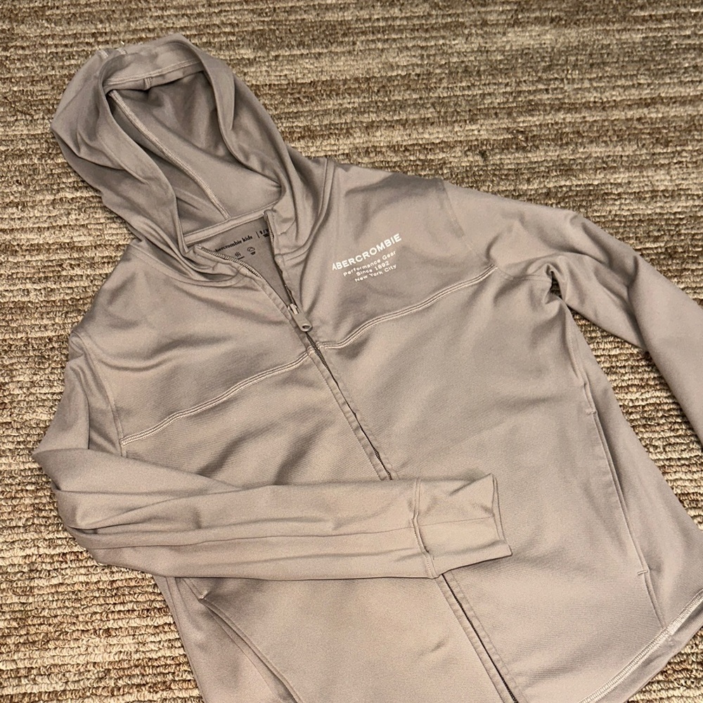 Abercrombie kids zip up athletic jacket taupe